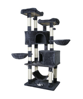 NEGTTE Large Cat Tree,67inch Tall Cat Tower with Scratching Posts,2Perches,2Caves,2Baskets,Hammock,Multi-Level Cat Condo for Cats Indoor (XL, Dark Grey)