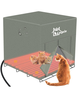 Large Heated Cat House for Outdoor Cat in Winter, Lslpin Weatherproof & Elevated & Insulated Large Feral Cat Shelter with Heating Pad, Foldable Easy to Assemble Outside House Barn Cat 20*16*18