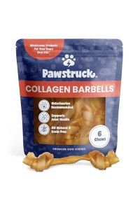 Pawstruck Natural Large Collagen Stick Barbells for Dogs - Vet-Approved Long Lasting Alternative to Traditional Rawhide & Bully Sticks - High Protein Dental Chew w/Glucosamine & Chondroitin - 6 Pack