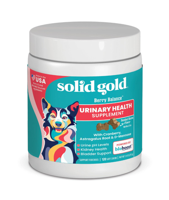 Solid Gold Cranberry Supplement for Dogs for Urinary Tract Health - Berry Balance w/Bioboost UTI + Bladder + Kidney Support for Dogs of All Life Stages w/Antioxidants - Cranberry Powder - 120 Count