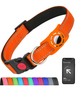 Erbine Airtag Dog Collar for Puppy Dogs, Reflective Dog Collars with AirTag Holder, Soft Padded & Safety Locking Buckle, Nylon Pet Collar Adjustable for All Breeds, Orange