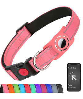 Erbine Airtag Dog Collar for Medium Dogs, Reflective Dog Collars with AirTag Holder, Soft Padded & Safety Locking Buckle, Nylon Pet Collar Adjustable for All Breeds,Pink