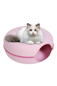 DSOPV Cat Tunnel Bed, Four Seasons Available Cat Nest, Detachable Round Felt Cat Tube Play Toy with Peek Hole, Washable Interior Cat Play Tunnel for About 9 lbs Small Pets Rabbits, Kittens, Puppy