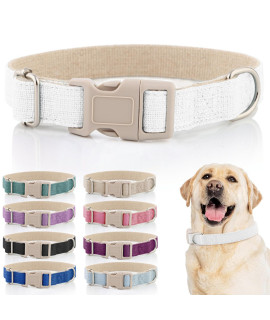 DCSP Pets Dog Collar - Heavy-Duty Dog Collar for Small Dogs, Medium and Large - Eco-Friendly Natural Fabric - Durable and Skin-Friendly - Soft Dog Collar for All Breeds (Large, White)