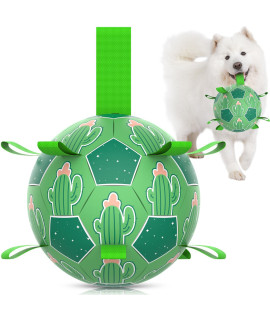 QDAN Dog Toys Soccer Ball with Straps, Interactive Dog Toys for Tug of War, Puppy Birthday Gifts, Dog Tug Toy, Dog Water Toy, Durable Dog Balls for Small & Medium Dog - Cactus(6 Inch)