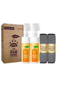 PetClan 4-in-1 Dog Paw Cleaner Foam with 'Squarub' Brush - USA Brand - No-Rinse Sulfate-Free Dry Shampoo For Dogs - 2 Packs