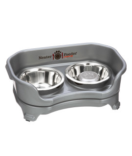 Neater Feeder Express Elevated Pet Bowls by Neater Pets, Mess-Proof Bowl Stand Contains Spills, Raised Feeder w/Stainless Steel Water & Slow Feed Bowl Improves Digestion (Cat & Small Dog, Gunmetal)