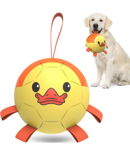 QDAN Dog Toys Soccer Ball with Straps, Interactive Dog Toys for Tug of War, Puppy Birthday Gifts, Dog Tug Toy, Dog Water Toy, Durable Dog Balls for Medium & Large Dog - Duck(8 Inch)