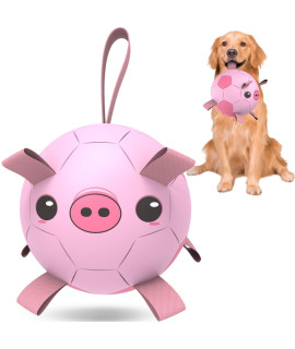 QDAN Dog Toys Soccer Ball with Straps, Interactive Dog Toys for Tug of War, Puppy Birthday Gifts, Dog Tug Toy, Dog Water Toy, Durable Dog Balls for Medium & Large Dog - Pink Pig(8 Inch)