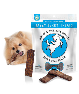 HappyTails Canine Wellness, Jazzy Jerky, Natural 95% Beef Jerky Treats, Healthy Dog Treats Made in USA, Gut & Immune Health, Skin & Coat, Small-Large Dogs, 15 oz