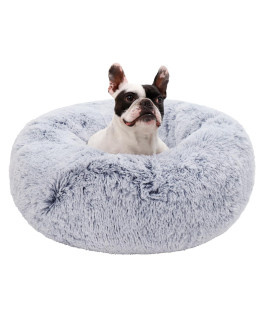 WAYIMPRESS Washable Dog Beds for Medium Dogs&Cats,Fulffy Faux Fur Comfy Soft Donut Pet Bed Self Warming Cat Beds for Sleeping and Anti Anxiety (28x28,Grey)
