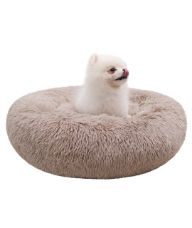 WAYIMPRESS Washable Dog Beds for Medium Dogs&Cats,Fulffy Faux Fur Comfy Soft Donut Pet Bed Self Warming Cat Beds for Sleeping and Anti Anxiety (24x24,Coffee)