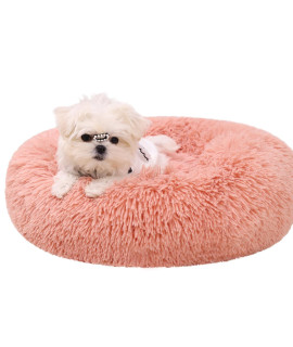 WAYIMPRESS Washable Dog Beds for Medium Dogs&Cats,Fulffy Faux Fur Comfy Soft Donut Pet Bed Self Warming Cat Beds for Sleeping and Anti Anxiety (28x28,Pink)