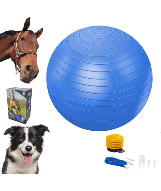 Dawpet 30 Herding Ball - Herding Horse Ball Toys for Horses Mega Herding Dog Balls with Hand Pump, Blue Anti-Burst Training Soccer Ball for Horses