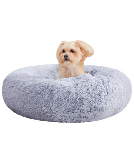WAYIMPRESS Washable Dog Beds for Medium Dogs&Cats,Fulffy Faux Fur Comfy Soft Donut Pet Bed Self Warming Small Cat Beds for Sleeping and Anti Anxiety (20x20,Light Grey)