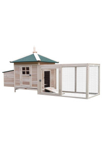 PawHut 77 Wooden Chicken Coop with Nesting Box, Cute Outdoor Hen House with Removable Tray, Ramp Run, for Garden Backyard, Natural