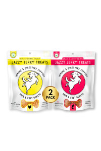 Jazzy Jerky Treats Splash & Cluck 2-Pack, Salmon and Chicken with Prebiotics for Gut & Immune Health, Omega 3s & 6s for Skin & Coat Health, Made in USA, Small-Large Dogs, 20 oz