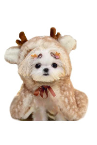 ANIAC Christmas Puppy Reindeer Costume Xmas Dog Elk Cloak with Antlers Cat Santa Cape Christmas Dog Outfit for Small Medium Dog (Large, Brown)