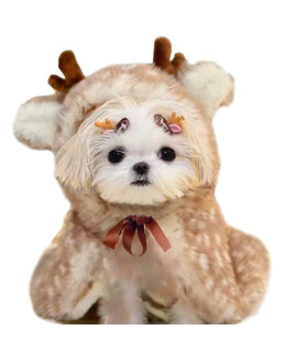 ANIAC Christmas Puppy Reindeer Costume Xmas Dog Elk Cloak with Antlers Cat Santa Cape Christmas Dog Outfit for Small Medium Dog (Large, Brown)