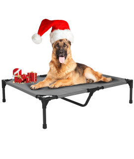 FIOCCO Dog Cot - Elevated Dog Bed with Chew Proof Mesh for Large Dogs, Waterproof Washable Raised Dog Bed, Portable Dog Bed for Outdoor Use, Dog Cots Beds, Grey