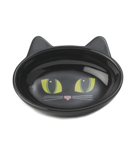 PetRageous 10011 Oval Frisky Kitty Stoneware Cat Bowl 5.5-Inch Wide and 1.5-Inch Tall Saucer with 5.3-Ounce Capacity and Dishwasher Safe is Great for Cats, Ceramic, Black