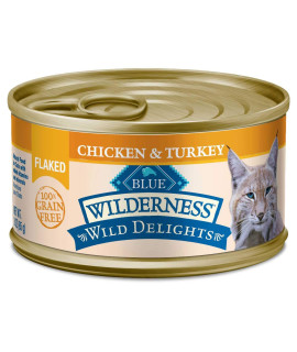 Blue Buffalo Wilderness Wild Delights High Protein Grain Free, Natural Adult Flaked Wet Cat Food, Chicken & Turkey 3-oz cans (Pack of 24)
