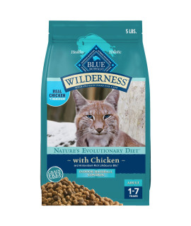 Blue Buffalo Wilderness Natural Hairball Care Dry Cat Food for Indoor Cats, High-Protein & Grain-Free Formula, Chicken, 5-lb. Bag