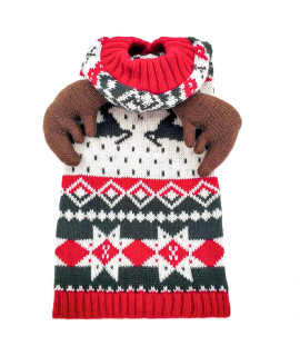KYEESE Christmas Dog Sweater Hoodie Reindeer Red Dogs Knitwear Pullover Pet Sweater with Leash Hole Ugly Christmas Dog Sweater for Small Dogs