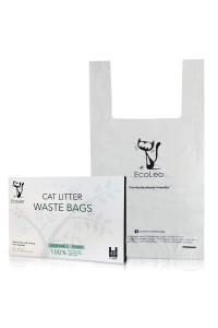 Cat Litter Waste Poop Bags - X-Large, Compostable, Plastic-free, Thick, Leak Proof, Pet/Dog Poo Bags with Easy-Tie Handles,10.5 x 18.5 inch, White, EcoLeo