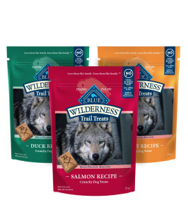 Blue Buffalo Wilderness Trail Treats Crunchy Dog Biscuits Variety Pack, Grain-Free and High-Protein Dog Treats Made with Natural Ingredients, | Duck, Turkey & Salmon Recipes, 10-oz. Bag (3 Pack)