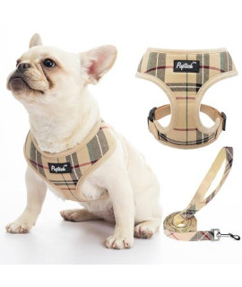 PUPTECK Soft Mesh Dog Harness and Leash Set Pet Puppy Cat Comfort Padded Vest No Pull Harnesses, Beige, M