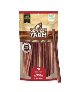 Natural Farm Odor-Free Select Bully Sticks, (12-Inch, 1-Pound), Hand Selected for Consistent Thickness, 100% Beef Pizzle Dog Chews, Fully Digestible, High Protein, Best Dental Treats