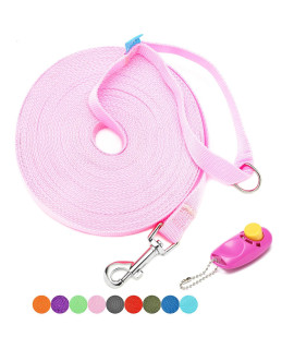 BAAPET 15 ft 20 ft 30 ft 50 ft 100 ft Long Dog Training Leash for Dog Training, Play, Camping, or Backyard Lead with Training Clickers for Small, Medium and Large Dogs or Cats (15 Feet, Pink)