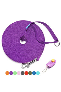 BAAPET 15 ft 20 ft 30 ft 50 ft 100 ft Long Dog Training Leash for Dog Training, Play, Camping, or Backyard Lead with Training Clickers for Small, Medium and Large Dogs or Cats (100 Feet, Purple)