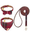EXPAWLORER Dog Collar and Leash Set - Classic Plaid Dog Bow Tie and Dog Bandana Collar with Bell, Dog Leash Tangle Free, Adjustable Collars for Small Medium Large Dogs Cats, Holiday Ideal Gift