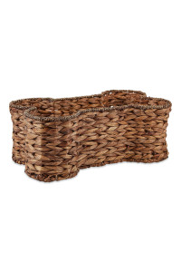 Bone Dry Pet Storage collection Bone Shape Hyacinth Toy Basket, Dark Brown, Large