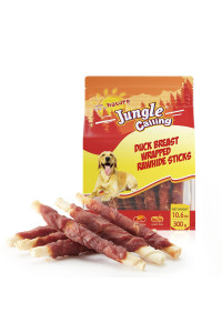 Jungle Calling Dog Treats, Duck Breast Wrapped Rawhide Sticks for Dogs, Grain-Free Natural Chewy Treats Picky Dogs, Puppy Chews Snacks,10.6 oz