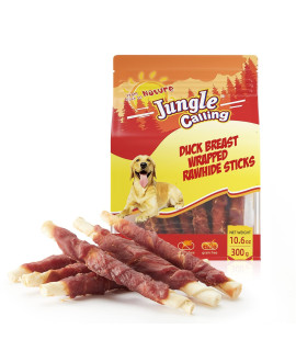 Jungle Calling Dog Treats, Duck Breast Wrapped Rawhide Sticks for Dogs, Grain-Free Natural Chewy Treats Picky Dogs, Puppy Chews Snacks,10.6 oz