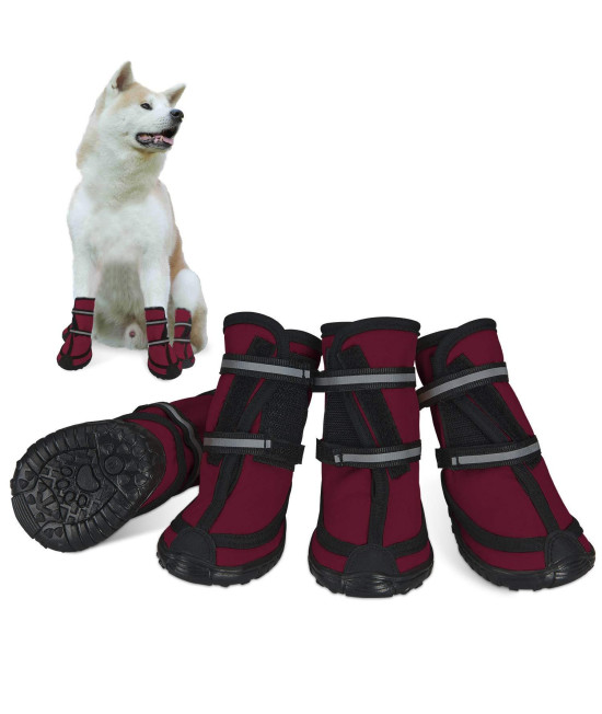 Dog Shoes for Large Dogs Winter Snow Dog Booties with Adjustable Straps Rugged Anti-Slip Sole Paw - Sports Running Hiking Pet Dog Boots Protectors Comfortable Suitable for Medium Large Dog (XS, Red)