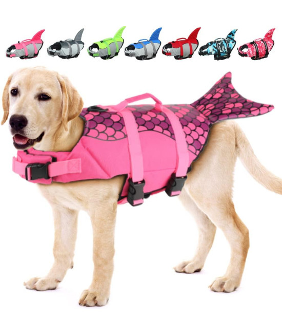 EMUST Large Dog Life Jacket Dog Mermaid Life Vests for Swimming Adjustable Dog Flotation Vest Swimsuits with Lift Handle for Small Medium Large Dogs XL