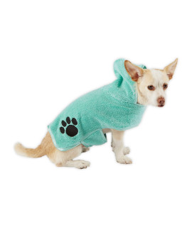 Bone Dry Pet Robe Collection, Embroidered Absorbent Microfiber Bath Robe with Adjustable Closure, for Dogs & Cats, X-Small, Aqua