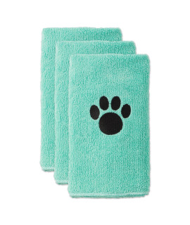 Bone Dry Pet Grooming Towel Collection Embroidered Absorbent Microfiber Drying Set, 15x30, Aqua, 3 Count