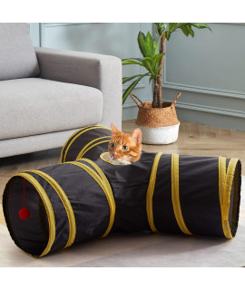 SunStyle Home Cat Tunnels for Indoor Cats 3 Way Play Toy Kitty Tunnel Peek Hole Toy with Ball for Cat Tube Fun for Rabbits Kittens and Dogs (3Way, Black)