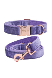 ARING PET Velvet Dog Collar and Leash Set, Soft Purple Dog Collar and Leash, Adjustable Collars for Dogs