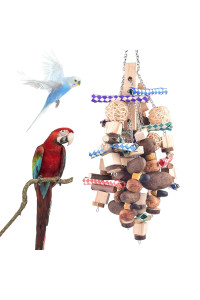 Bissap Large Parrot Chew Toys, 20.8in Bird Parrot Hanging Bite Wooden Blocks Cage Fun Toy for Macaw African Greys Cockatoo Eclectus Budgies Parakeet Cockatiel ect Large Medium Birds
