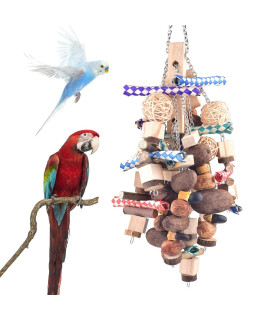Bissap Large Parrot Chew Toys, 20.8in Bird Parrot Hanging Bite Wooden Blocks Cage Fun Toy for Macaw African Greys Cockatoo Eclectus Budgies Parakeet Cockatiel ect Large Medium Birds