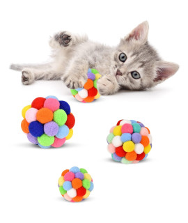 TUSATIY Cat Toy Balls with Bell (3 Sizes/Pack), Colorful Soft Fuzzy Balls Built-in Bell for Cats, Interactive Playing Chewing Toys for Indoor Cats and Kittens