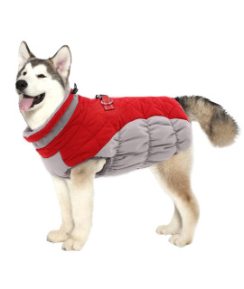 Lelepet Warm Dog Winter Coat Dog Coat Dog Cold Weather Coats Windproof Reflective Turtleneck Dog Fleece Vest with Harness Thick Fleece Dog Jacket Dog Coats for Small Medium Large Dogs, Lab, XXL, Red