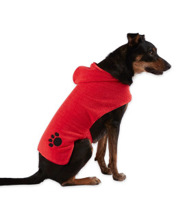 Bone Dry Pet Robe Collection, Embroidered Absorbent Microfiber Bath Robe with Adjustable Closure, for Dogs & Cats, Medium, Red