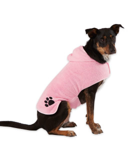 Bone Dry Pet Robe Collection, Embroidered Absorbent Microfiber Bath Robe with Adjustable Closure, for Dogs & Cats, Medium, Pink